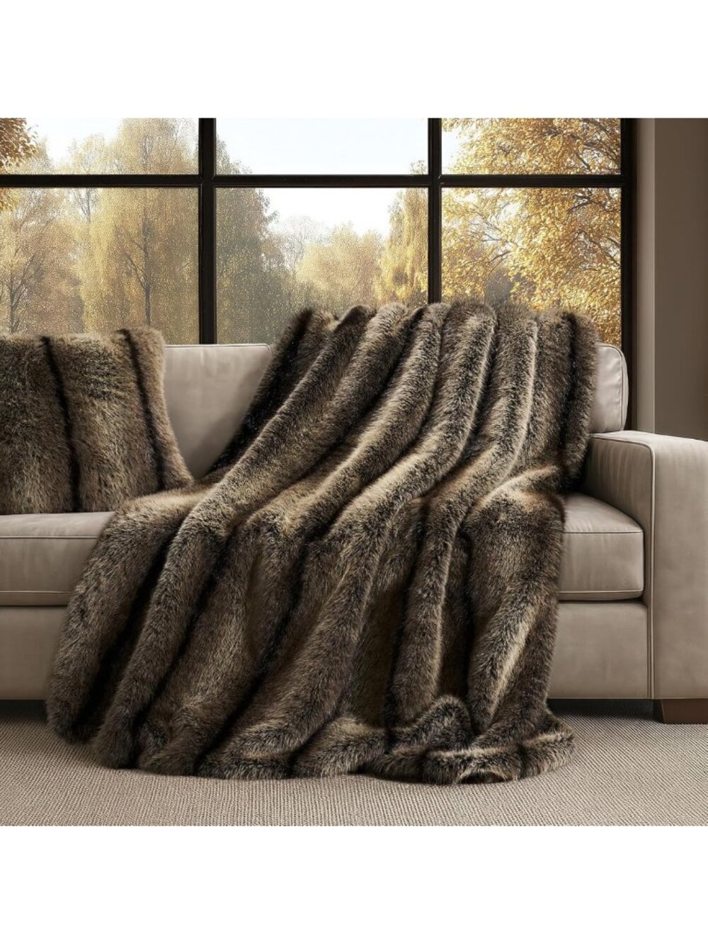 Cozy Luxury Faux Fur Throw Blanket 50"x60" - Soft Ombré Sable Brown Design